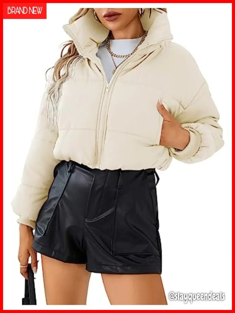 Cropped Puffer Jacket Zip Up Short Bubble Coat Padded Quilted Lightweight
